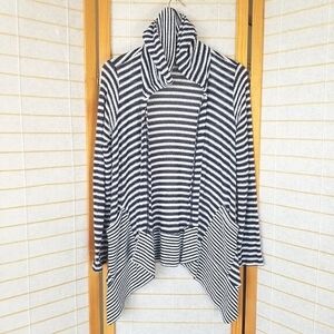 Splendid Nautical Beach Sweater Open Front Cardigan Navy White Size Small Hood